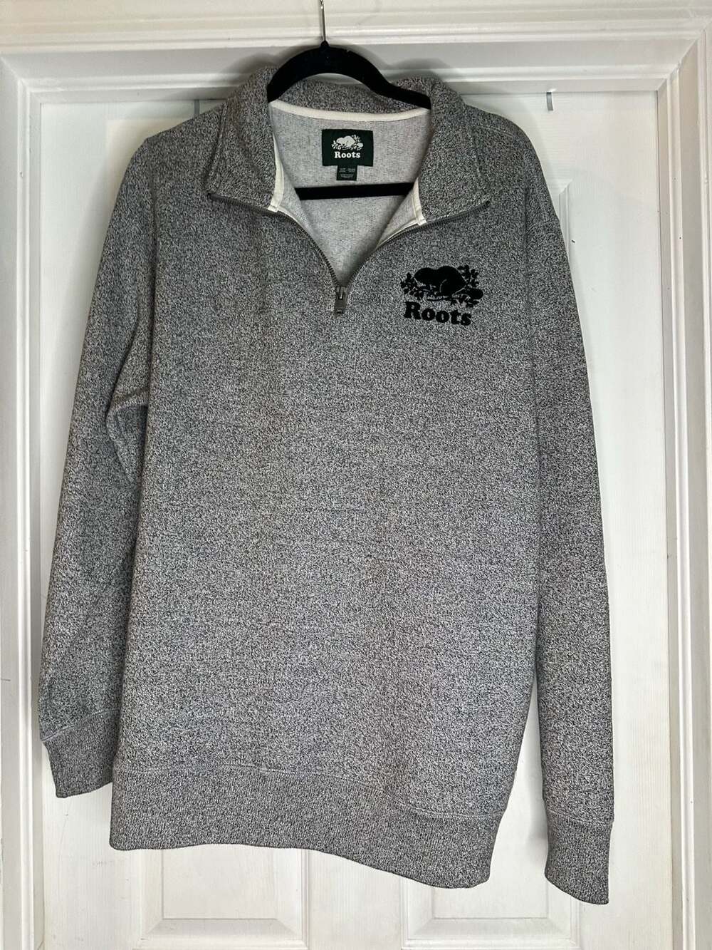 Roots Organic Original Quarter Zip Sweater in Salt and Pepper